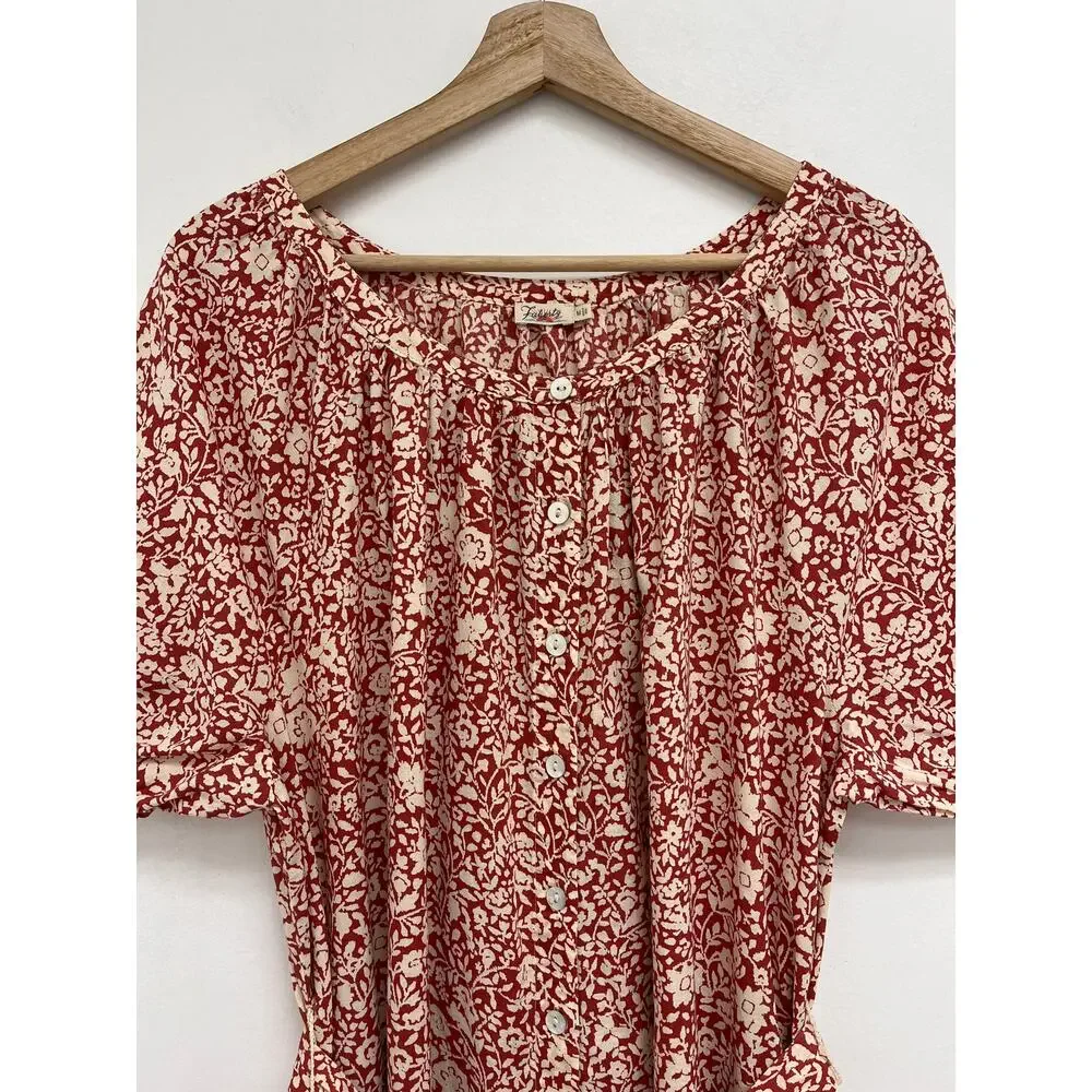 Faherty Carmel Floral Print Organic Cotton Midi Belted Flowy Shirtdress - Medium - Picture 7 of 15